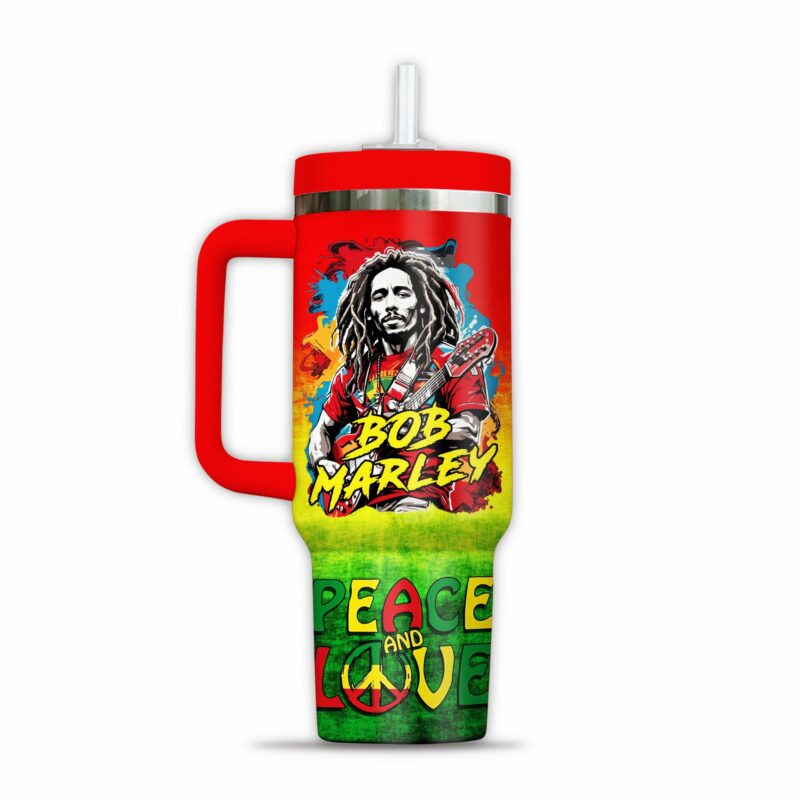 Bob Marley Music Custom Stanley Quencher 40oz Stainless Steel Tumbler With Handle - Threewoofs - Image 2