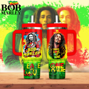 Bob Marley Music Custom Stanley Quencher 40oz Stainless Steel Tumbler With Handle - Threewoofs