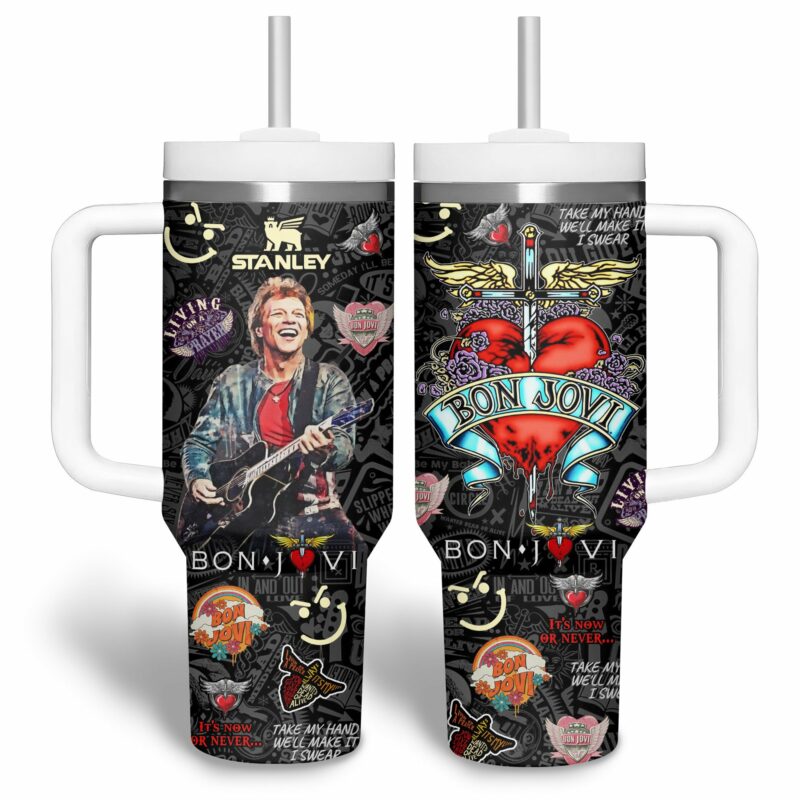 Bon Jovi Music Custom Stanley Quencher 40oz Stainless Steel Tumbler With Handle - Threewoofs - Image 4