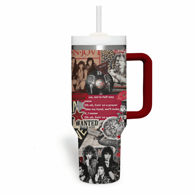 Bon Jovi Music Custom Stanley Quencher 40oz Stainless Steel Tumbler With Handle - Threewoofs - Image 3