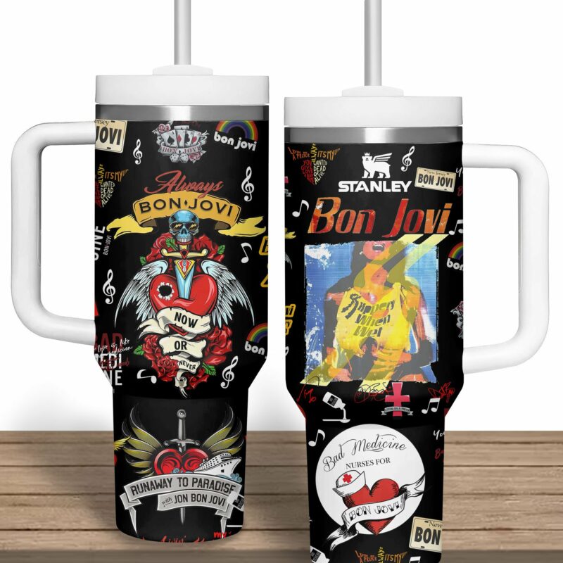 Bon Jovi Music Custom Stanley Quencher 40oz Stainless Steel Tumbler With Handle - Threewoofs - Image 2