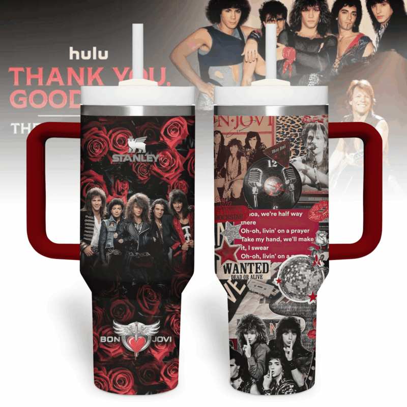 Bon Jovi Music Custom Stanley Quencher 40oz Stainless Steel Tumbler With Handle - Threewoofs