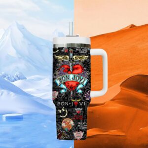 Bon Jovi Music Custom Stanley Quencher 40oz Stainless Steel Tumbler With Handle - Threewoofs