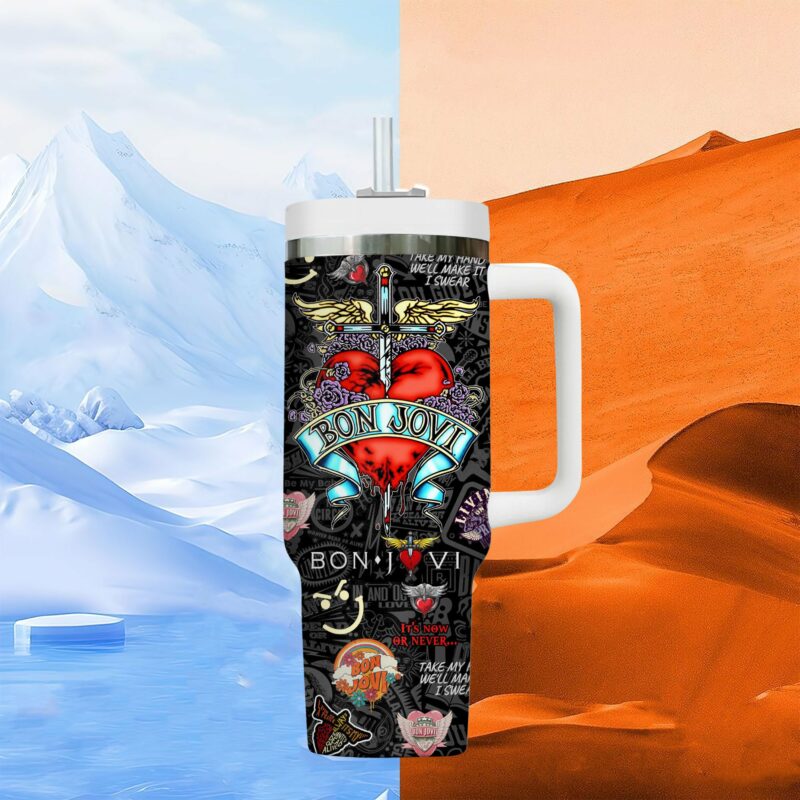 Bon Jovi Music Custom Stanley Quencher 40oz Stainless Steel Tumbler With Handle - Threewoofs