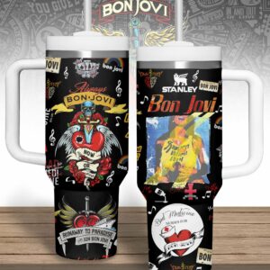 Bon Jovi Music Custom Stanley Quencher 40oz Stainless Steel Tumbler With Handle - Threewoofs
