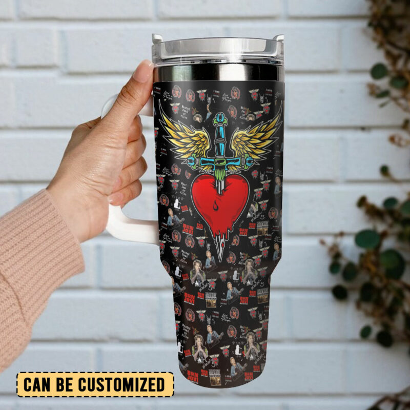 Bon Jovi Music Custom Stanley Quencher 40oz Stainless Steel Tumbler With Handle - Threewoofs - Image 3