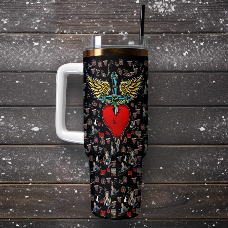 Bon Jovi Music Custom Stanley Quencher 40oz Stainless Steel Tumbler With Handle - Threewoofs - Image 2