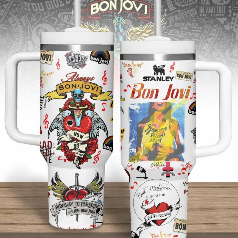 Bon Jovi Music Custom Stanley Quencher 40oz Stainless Steel Tumbler With Handle - Threewoofs - Image 3