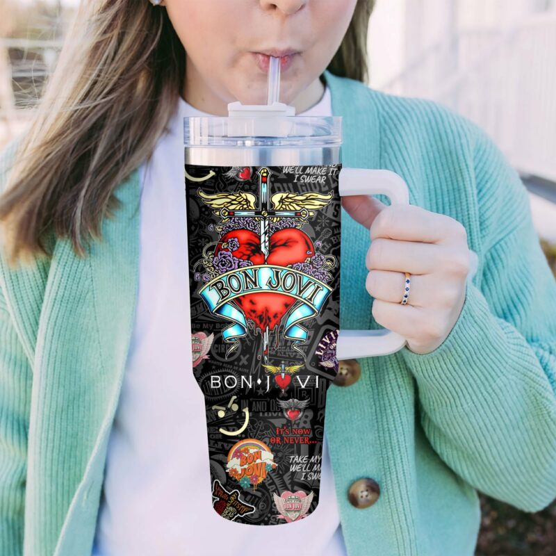 Bon Jovi Music Custom Stanley Quencher 40oz Stainless Steel Tumbler With Handle - Threewoofs - Image 2