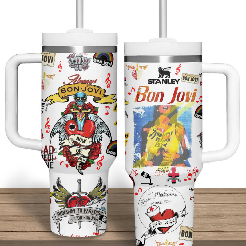 Bon Jovi Music Custom Stanley Quencher 40oz Stainless Steel Tumbler With Handle - Threewoofs - Image 4