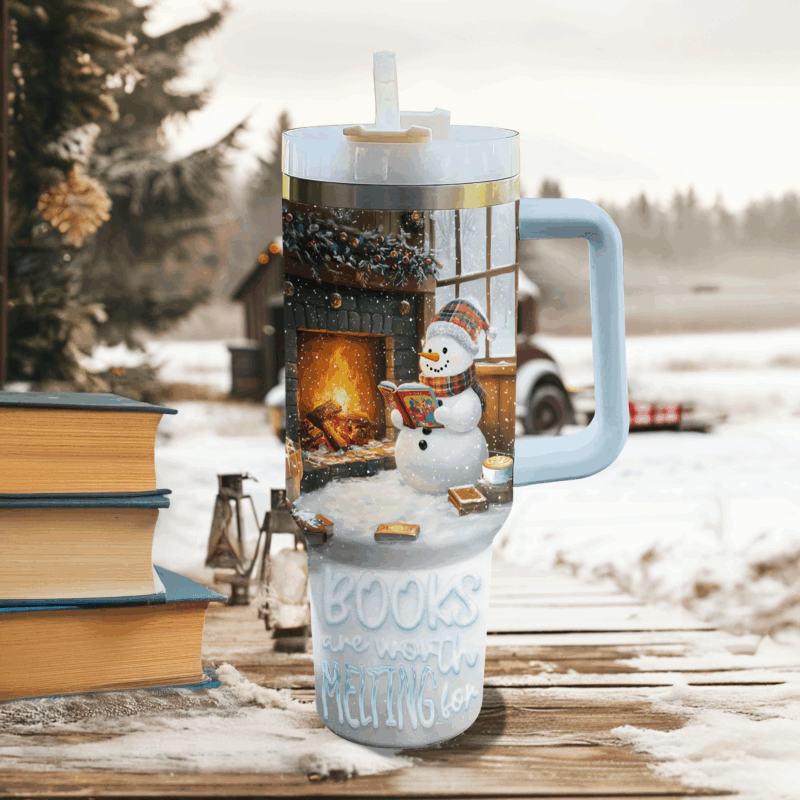 Books Are Worth Melting For Christmas Custom Stanley Quencher 40oz Stainless Steel Tumbler With Handle - Threewoofs - Image 2