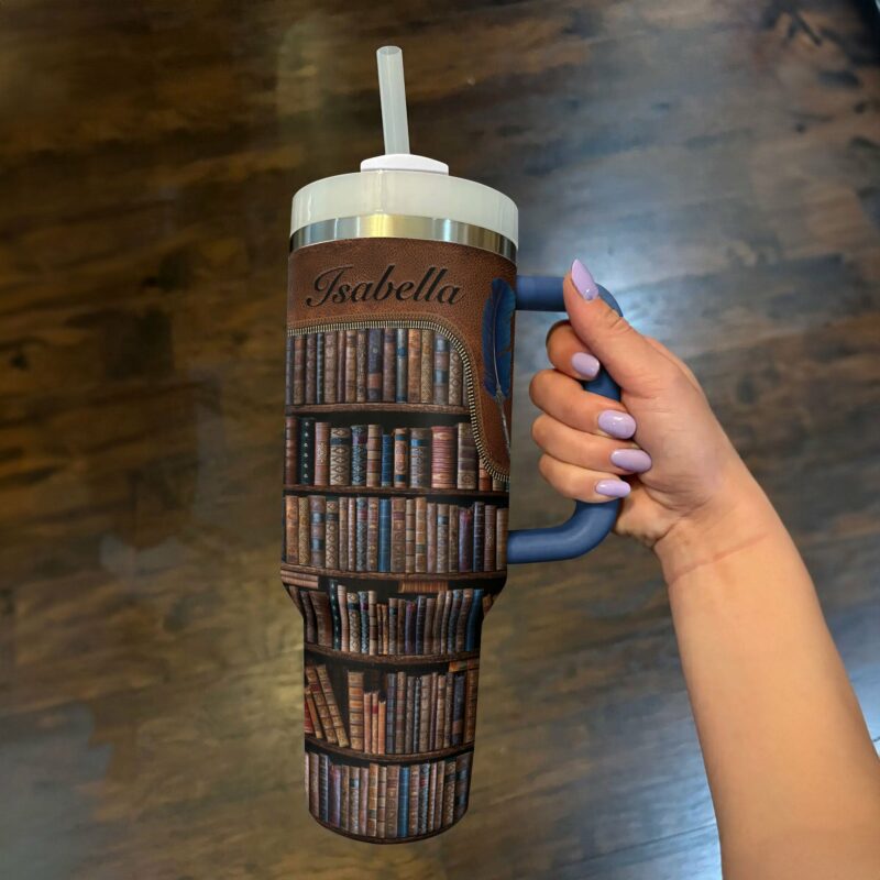 Books Library Custom Stanley Quencher 40oz Stainless Steel Tumbler With Handle - Threewoofs - Image 4