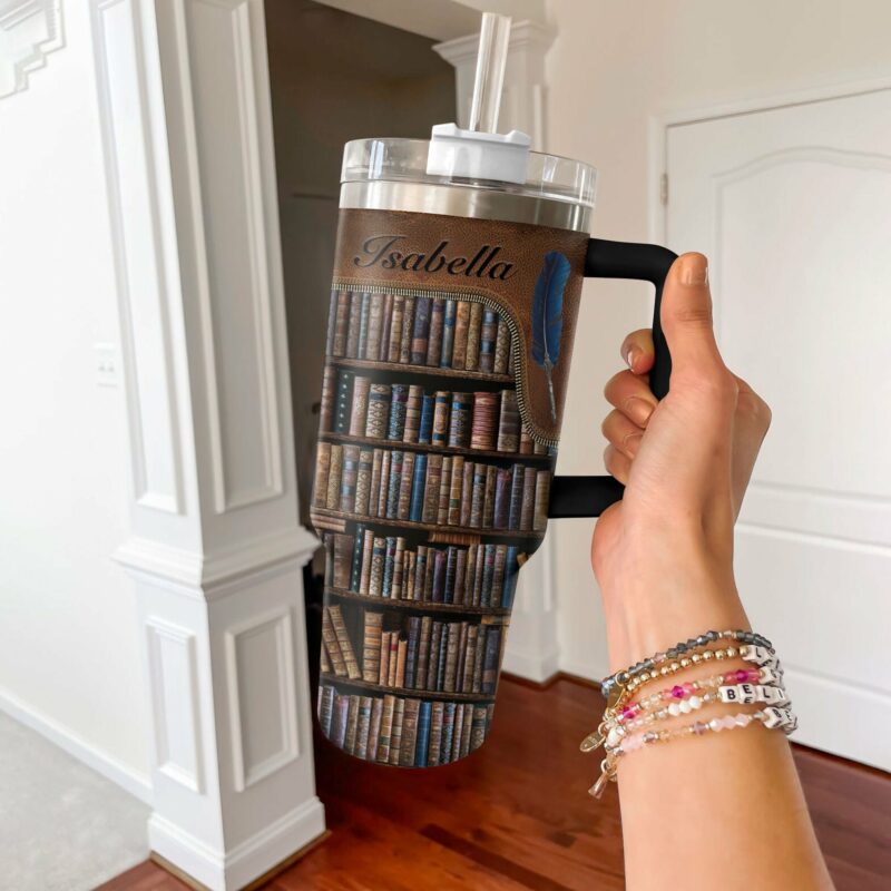 Books Library Custom Stanley Quencher 40oz Stainless Steel Tumbler With Handle - Threewoofs - Image 3