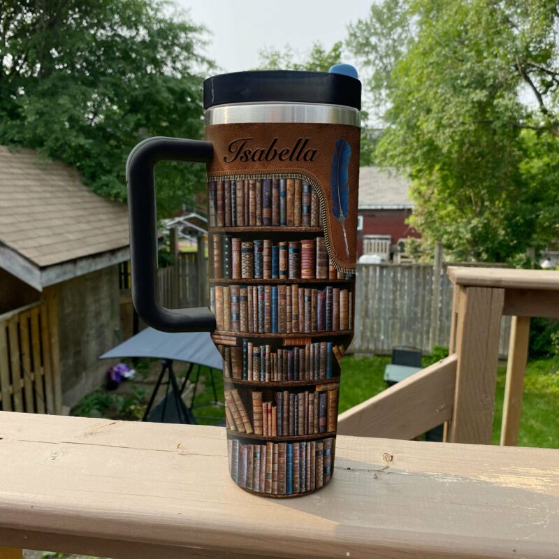 Books Library Custom Stanley Quencher 40oz Stainless Steel Tumbler With Handle - Threewoofs - Image 2