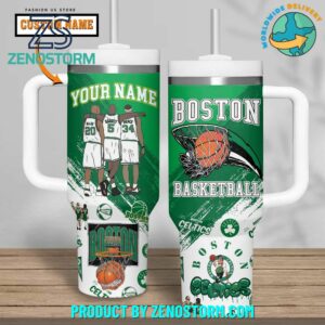 Boston Celtics NBA Custom Stanley Quencher 40oz Stainless Steel Tumbler With Handle - Threewoofs