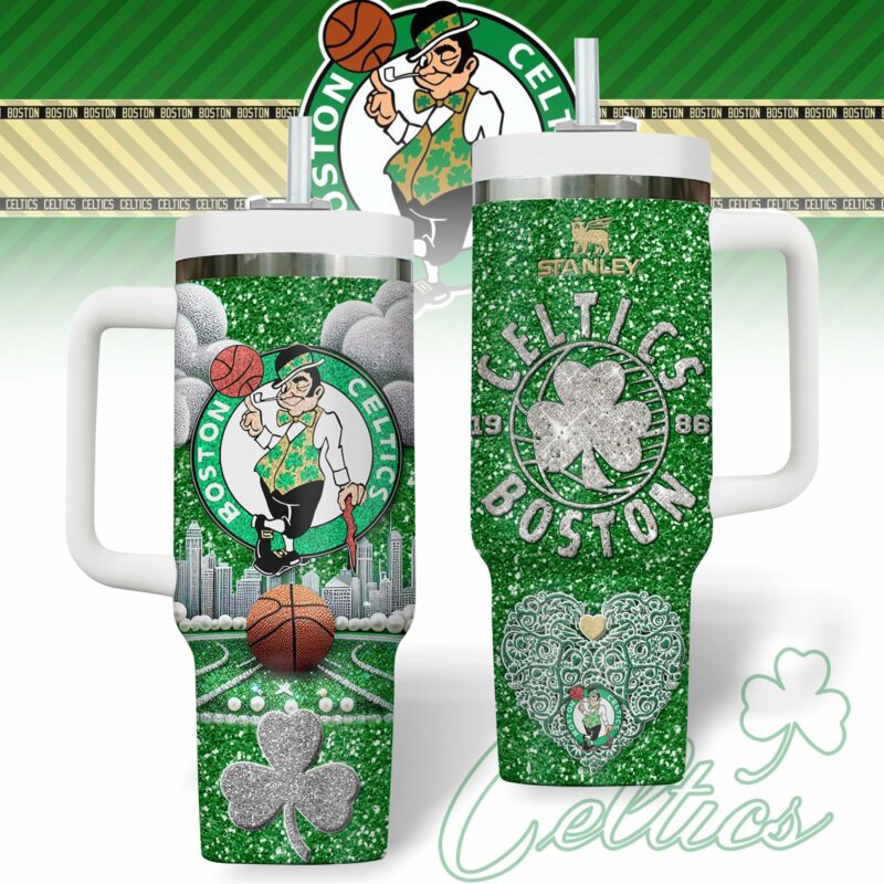 Boston Celtics NBA Custom Stanley Quencher 40oz Stainless Steel Tumbler With Handle - Threewoofs