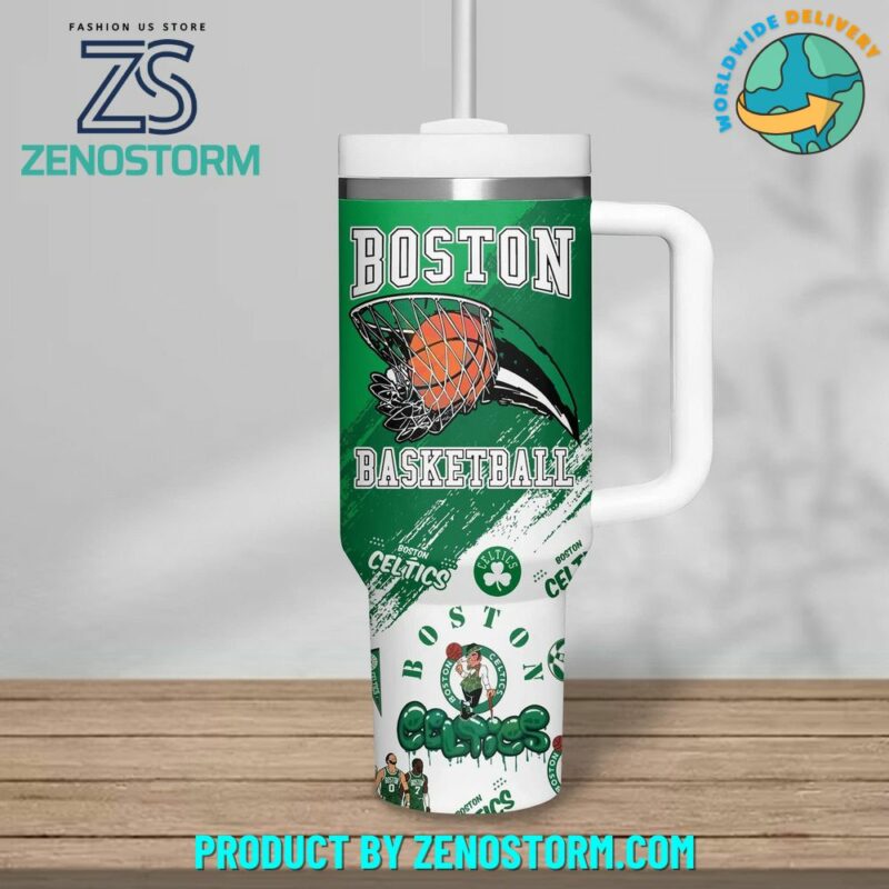 Boston Celtics NBA Custom Stanley Quencher 40oz Stainless Steel Tumbler With Handle - Threewoofs - Image 3