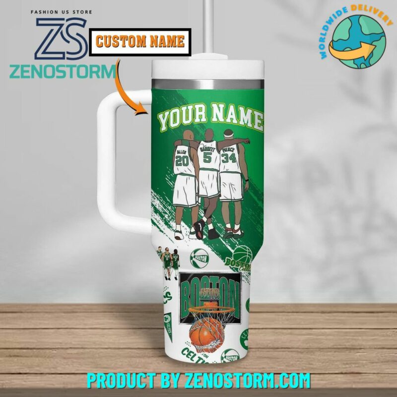 Boston Celtics NBA Custom Stanley Quencher 40oz Stainless Steel Tumbler With Handle - Threewoofs - Image 2