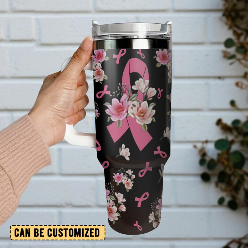 Breast Cancer Custom Stanley Quencher 40oz Stainless Steel Tumbler With Handle - Threewoofs - Image 3