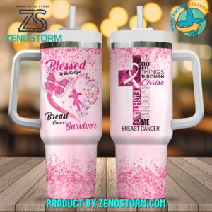 Breast Cancer Custom Stanley Quencher 40oz Stainless Steel Tumbler With Handle - Threewoofs