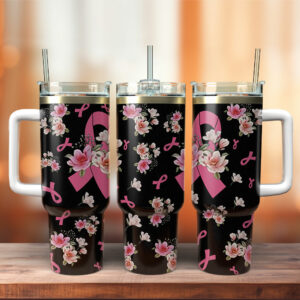 Breast Cancer Custom Stanley Quencher 40oz Stainless Steel Tumbler With Handle - Threewoofs