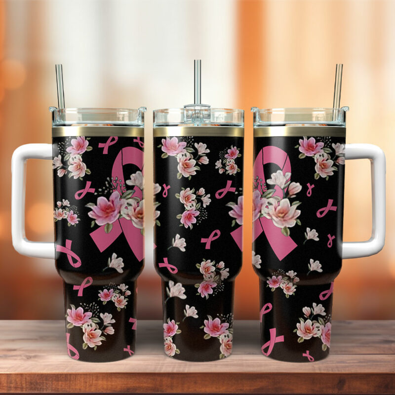Breast Cancer Custom Stanley Quencher 40oz Stainless Steel Tumbler With Handle - Threewoofs