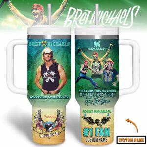 Bret Michaels Music Custom Stanley Quencher 40oz Stainless Steel Tumbler With Handle - Threewoofs