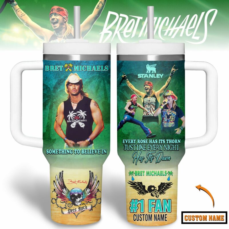 Bret Michaels Music Custom Stanley Quencher 40oz Stainless Steel Tumbler With Handle - Threewoofs