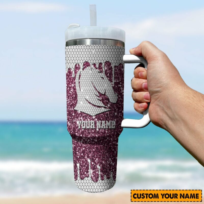 Brisbane Broncos NRL Sports Glitter Custom Stanley Quencher 40oz Stainless Steel Tumbler With Handle - Threewoofs - Image 3