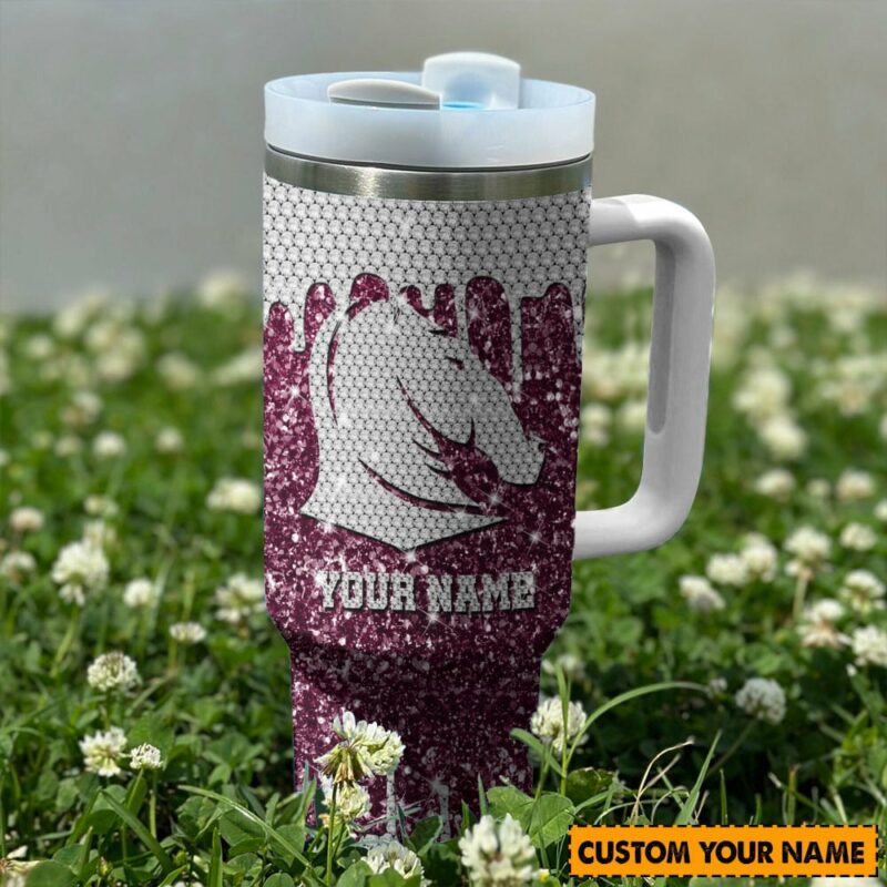 Brisbane Broncos NRL Sports Glitter Custom Stanley Quencher 40oz Stainless Steel Tumbler With Handle - Threewoofs - Image 2