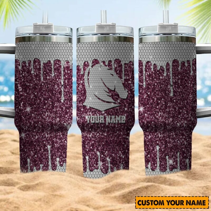 Brisbane Broncos NRL Sports Glitter Custom Stanley Quencher 40oz Stainless Steel Tumbler With Handle - Threewoofs - Image 4