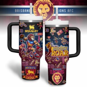 Brisbane Lions AFL Custom Stanley Quencher 40oz Stainless Steel Tumbler With Handle - Threewoofs