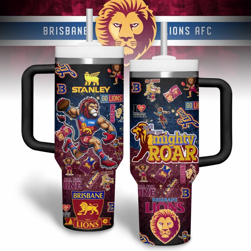 Brisbane Lions AFL Custom Stanley Quencher 40oz Stainless Steel Tumbler With Handle - Threewoofs