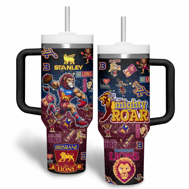 Brisbane Lions AFL Custom Stanley Quencher 40oz Stainless Steel Tumbler With Handle - Threewoofs - Image 2