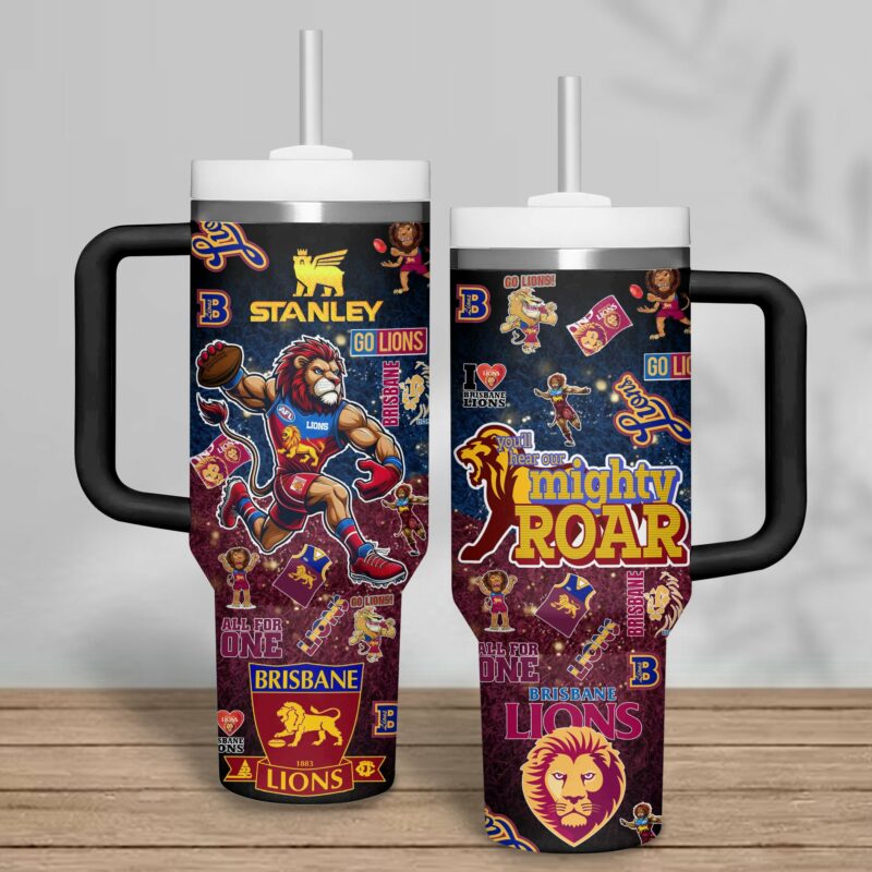 Brisbane Lions AFL Custom Stanley Quencher 40oz Stainless Steel Tumbler With Handle - Threewoofs - Image 3
