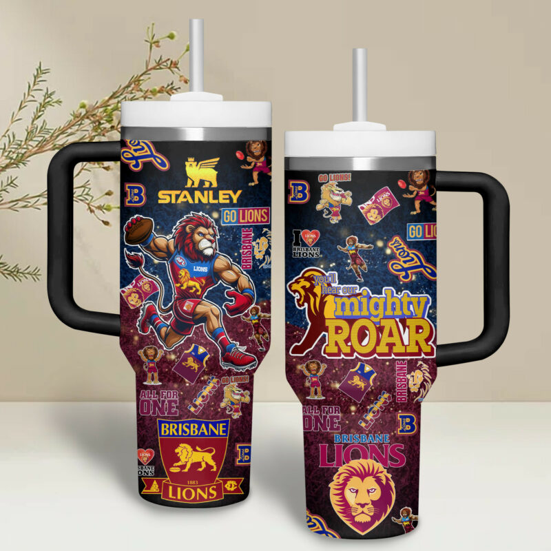 Brisbane Lions AFL Custom Stanley Quencher 40oz Stainless Steel Tumbler With Handle - Threewoofs - Image 4