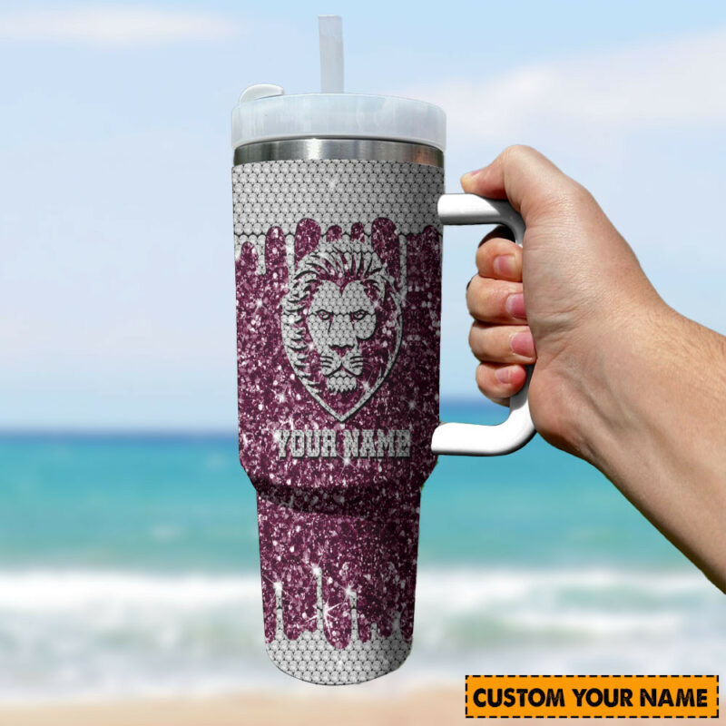 Brisbane Lions AFL Sports Glitter Custom Stanley Quencher 40oz Stainless Steel Tumbler With Handle - Threewoofs - Image 2