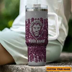 Brisbane Lions AFL Sports Glitter Custom Stanley Quencher 40oz Stainless Steel Tumbler With Handle - Threewoofs