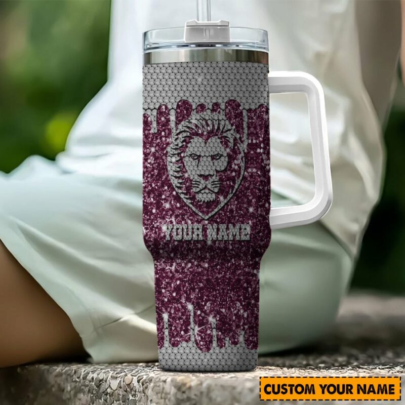 Brisbane Lions AFL Sports Glitter Custom Stanley Quencher 40oz Stainless Steel Tumbler With Handle - Threewoofs