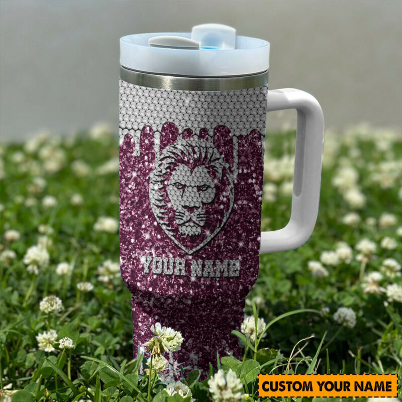 Brisbane Lions AFL Sports Glitter Custom Stanley Quencher 40oz Stainless Steel Tumbler With Handle - Threewoofs - Image 4