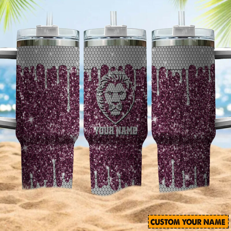 Brisbane Lions AFL Sports Glitter Custom Stanley Quencher 40oz Stainless Steel Tumbler With Handle - Threewoofs - Image 3