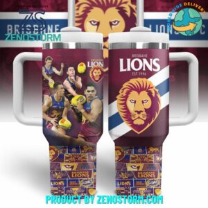 Brisbane Lions NRL Custom Stanley Quencher 40oz Stainless Steel Tumbler With Handle - Threewoofs