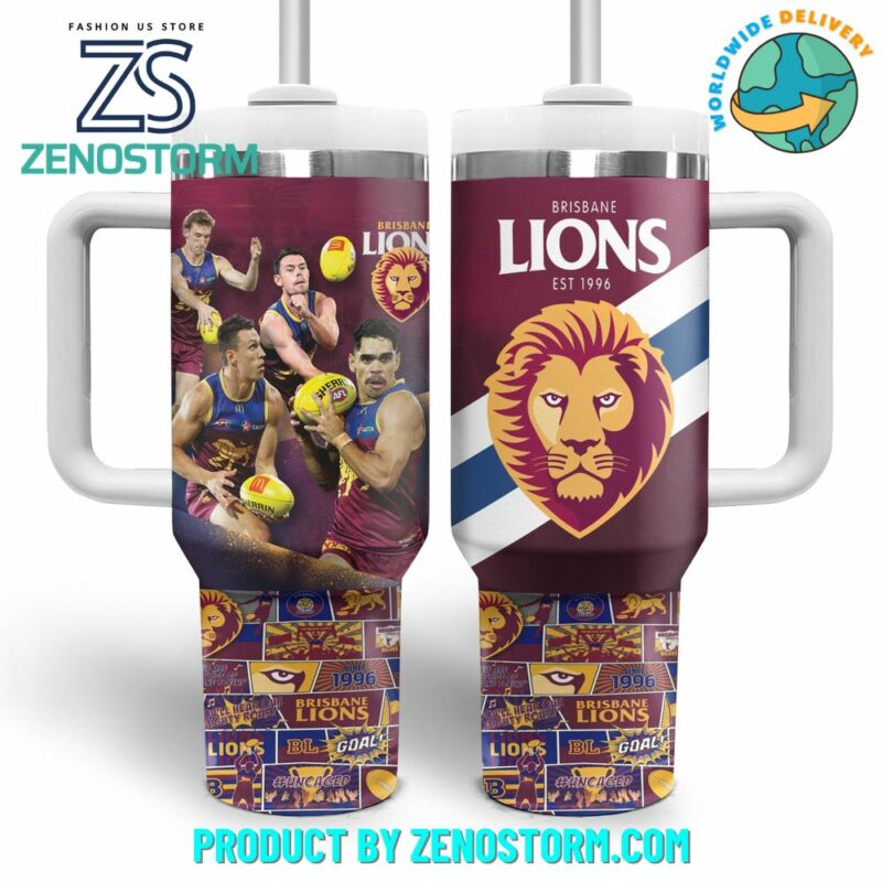 Brisbane Lions NRL Custom Stanley Quencher 40oz Stainless Steel Tumbler With Handle - Threewoofs - Image 3