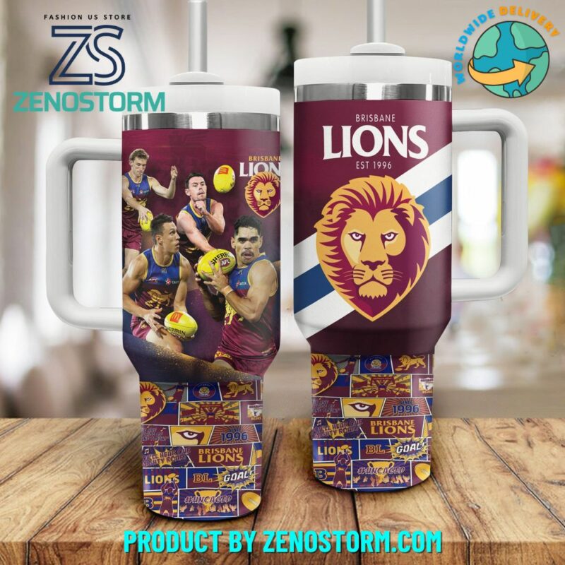 Brisbane Lions NRL Custom Stanley Quencher 40oz Stainless Steel Tumbler With Handle - Threewoofs - Image 2