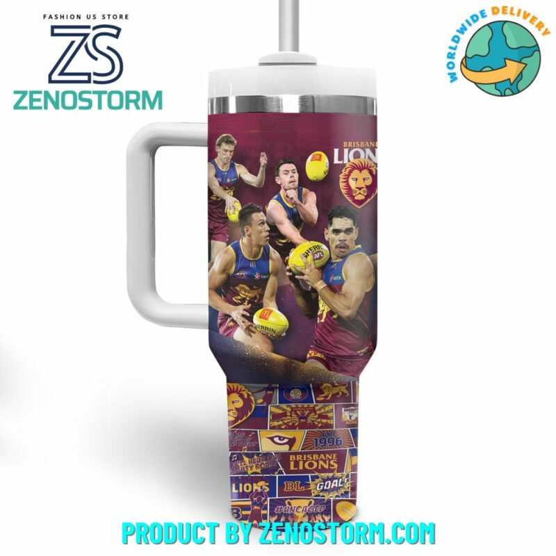 Brisbane Lions NRL Custom Stanley Quencher 40oz Stainless Steel Tumbler With Handle - Threewoofs - Image 4