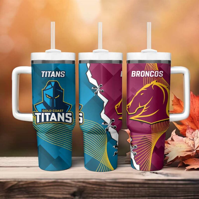 Broncos And Titans Rugby 2024 Dynamic Style Custom Stanley Quencher 40oz Stainless Steel Tumbler With Handle - Threewoofs
