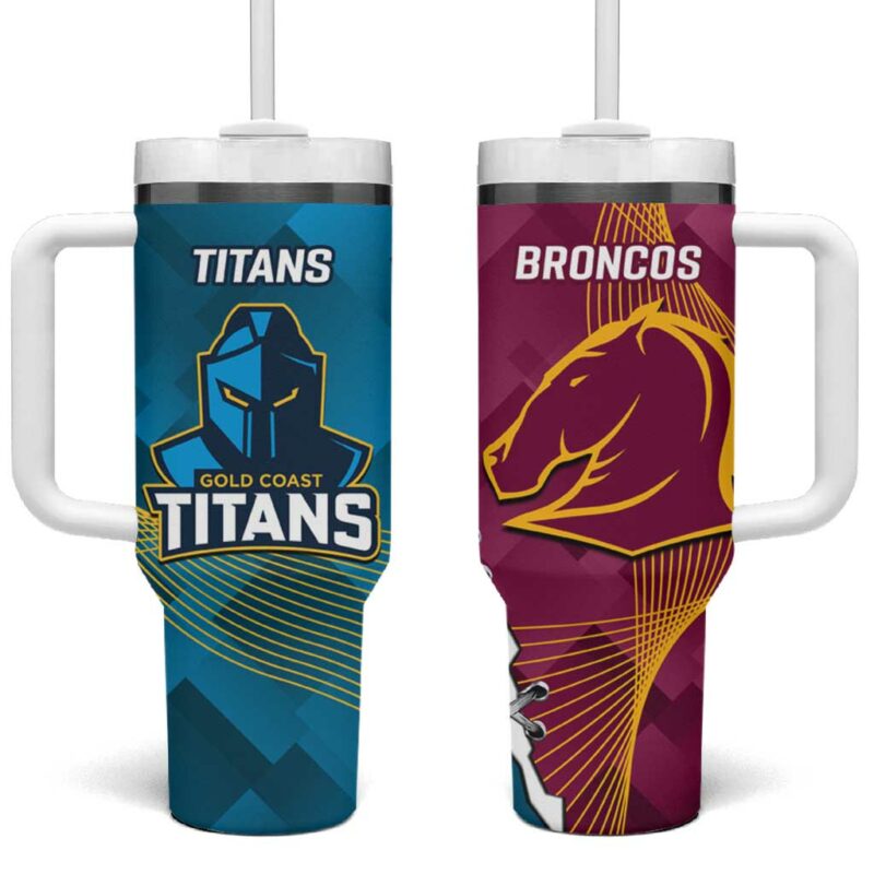 Broncos And Titans Rugby 2024 Dynamic Style Custom Stanley Quencher 40oz Stainless Steel Tumbler With Handle - Threewoofs - Image 2