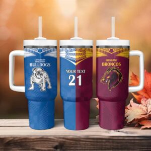Broncos-Bulldogs NRL Tribal Half Style Custom Stanley Quencher 40oz Stainless Steel Tumbler With Handle - Threewoofs