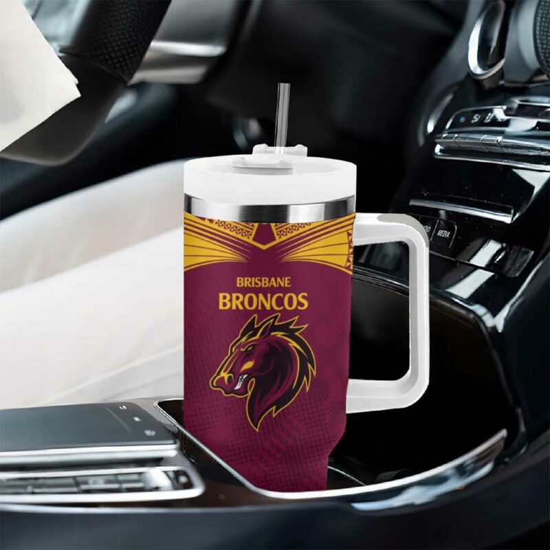 Broncos-Bulldogs NRL Tribal Half Style Custom Stanley Quencher 40oz Stainless Steel Tumbler With Handle - Threewoofs - Image 8