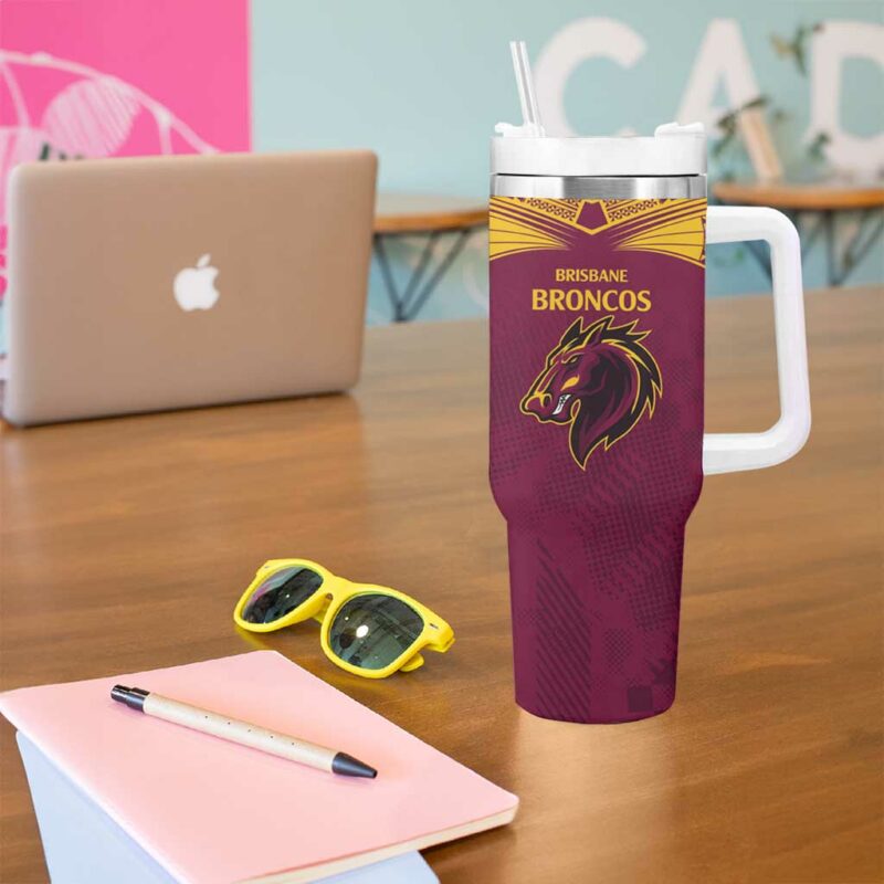 Broncos-Bulldogs NRL Tribal Half Style Custom Stanley Quencher 40oz Stainless Steel Tumbler With Handle - Threewoofs - Image 5